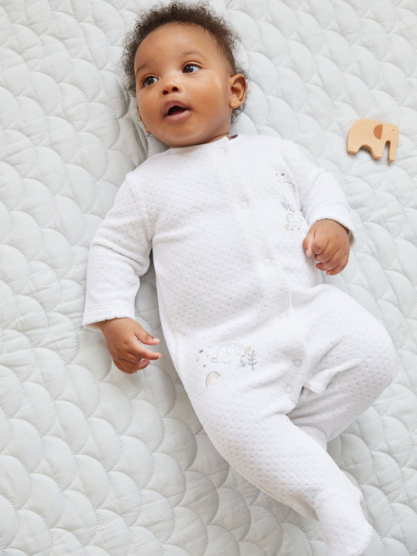 White Velour Baby Sleepsuit (0mths-2yrs)