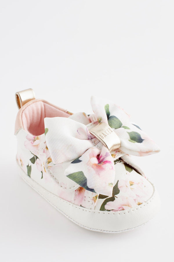 Baker by Ted Baker Baby Girls Floral Organza Bow White Trainer Padders