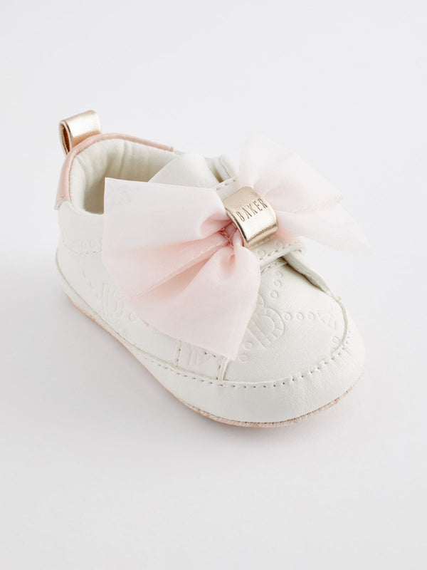 Baker by Ted Baker Baby Girls White and Pink Organza Bow Trainer Padders