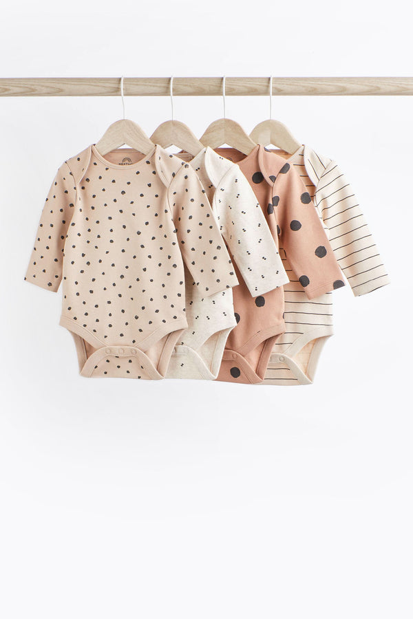 Multi Neutral Baby Long Sleeve Bodysuits 4 Pack(immediate)