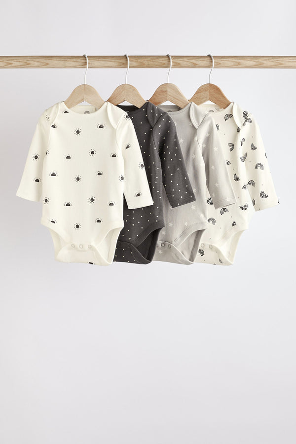 Monochrome 4 Pack Baby Printed Long Sleeve Bodysuits(immediate)