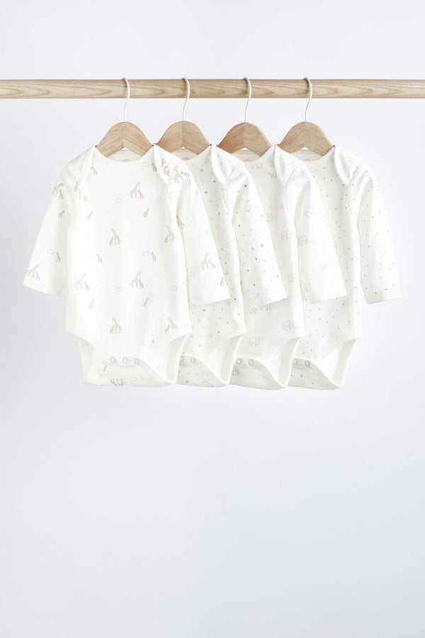 Delicate White Animal Baby Printed Long Sleeve Bodysuits (immediate)