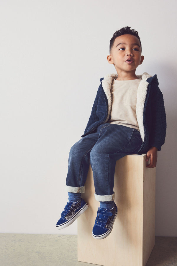 Navy Blue Borg Lined Hooded Cardigan (3mths-7yrs)