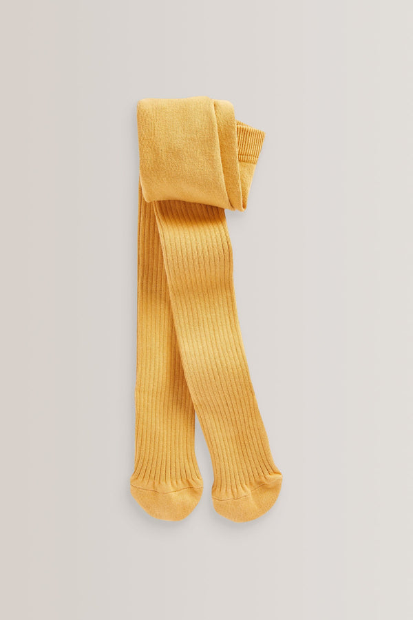 Ochre Yellow Cotton Rich Rib Tights