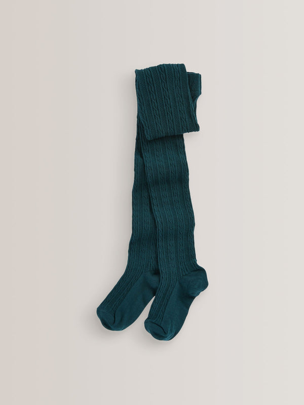 Forest Green Regular Length Cotton Rich Cable Tights