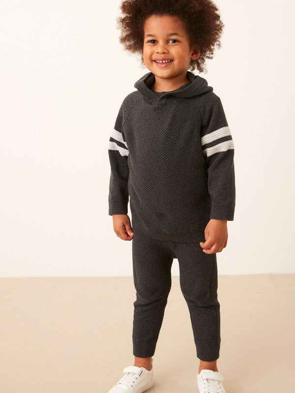 Charcoal Grey Knitted Textured Hoodie and Joggers Set (3mths-7yrs)