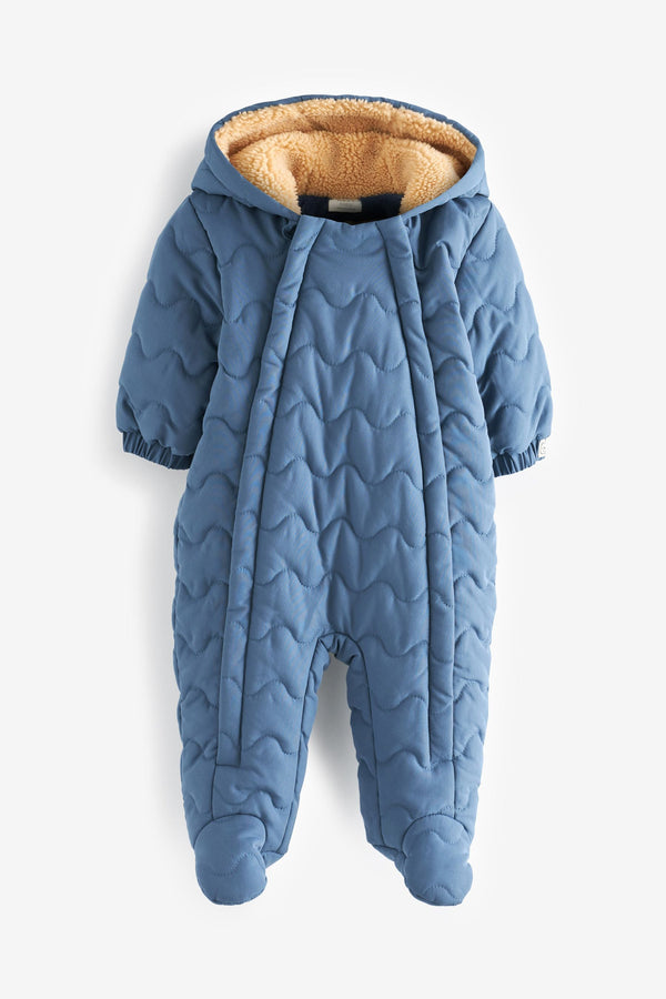 Navy Blue Quilted Fleece Lined Baby All-In-One Pramsuit (immediate)