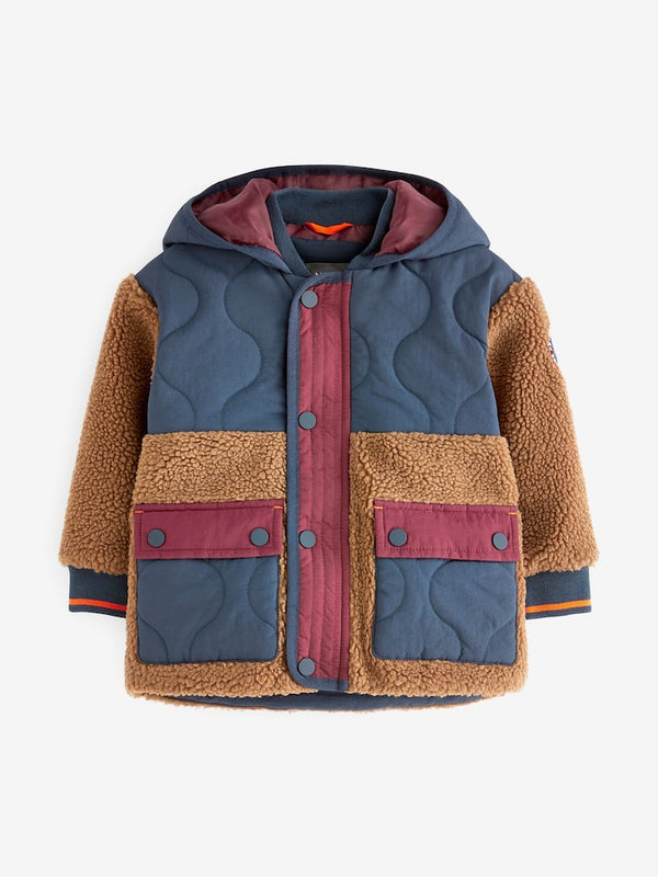 Brown Colourblock Teddy Borg Fleece Jacket (immediate)