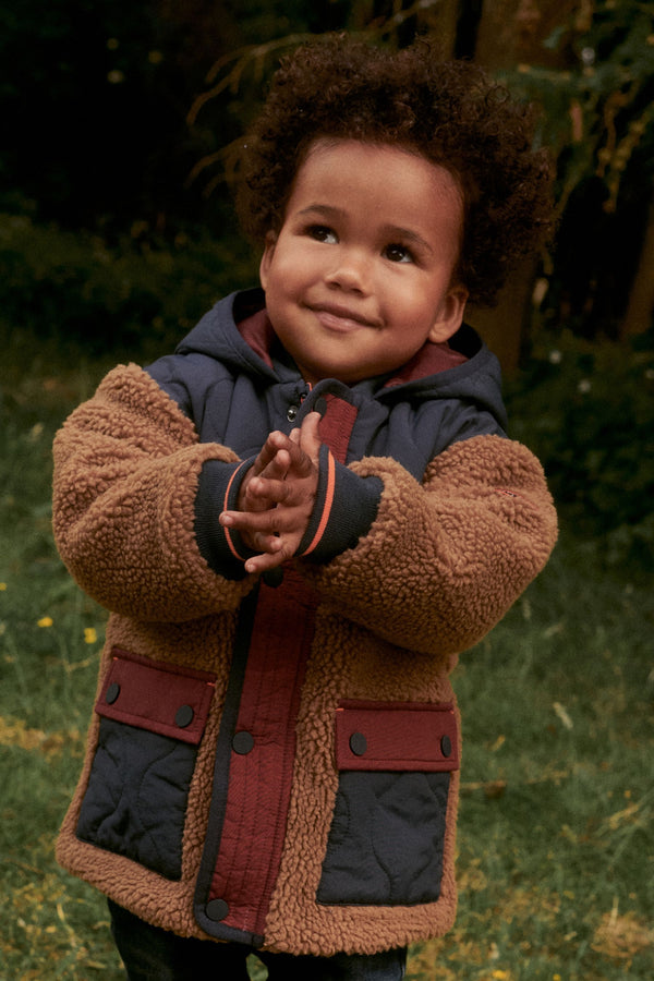 Brown Colourblock Teddy Borg Fleece Jacket (3mths-7yrs)