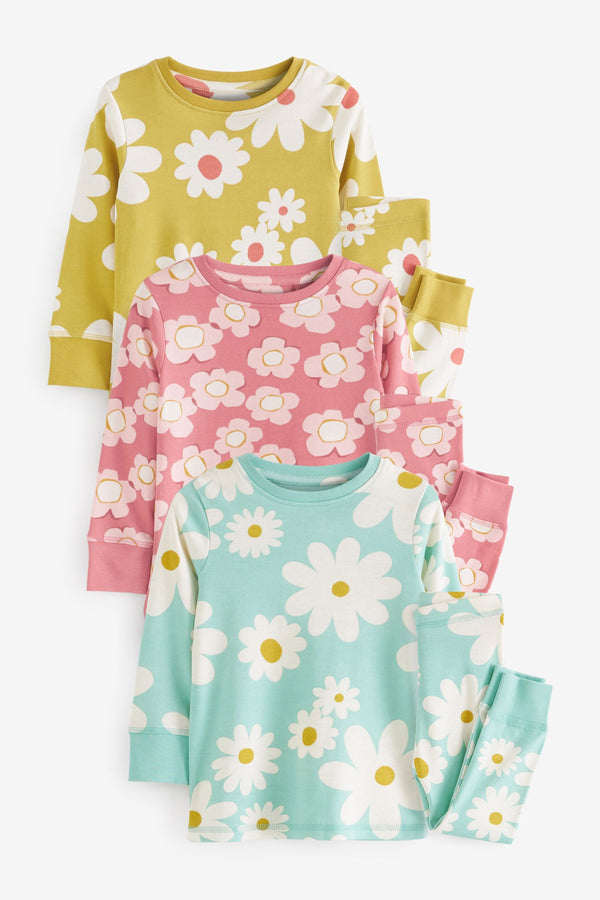 Multicoloured Floral 3 Pack Long Sleeve Printed Pyjamas (9mths-8yrs)