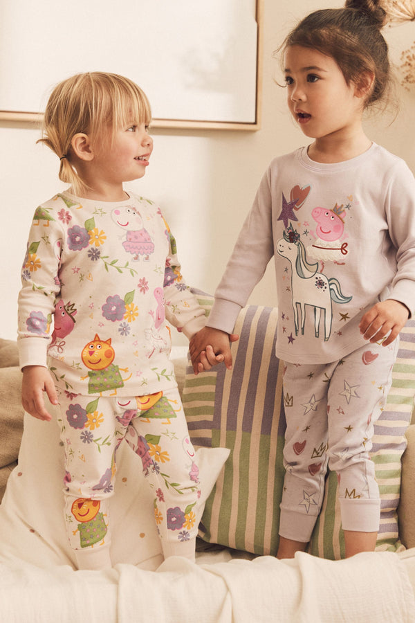 Peppa Pig Lilac Purple/White 100% Cotton License Snuggle Pyjamas 2 Pack (9mths-8yrs)