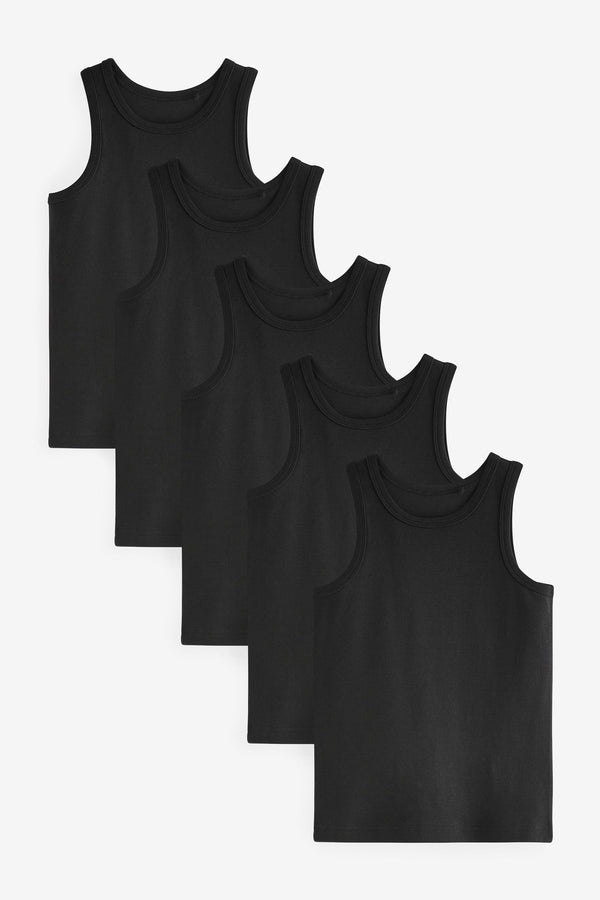 Black 100% Cotton Vests 5 Pack (1.5-16yrs)