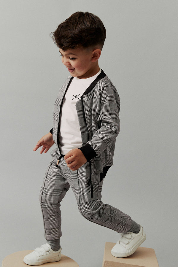 Grey Black 100% Cotton Jersey Check Bomber and Joggers Set 3 Piece (3mths-7yrs)