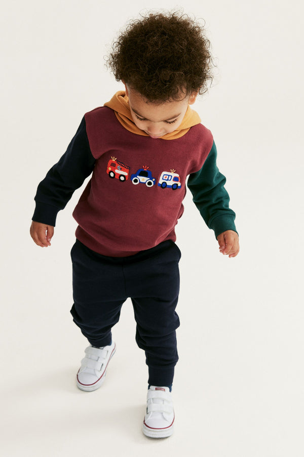 Berry Red Crochet Vehicles Character Hoodie And Joggers Set (3mths-7yrs)