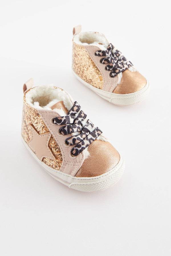 Gold Glitter High Top Baby Trainers (0-24mths)