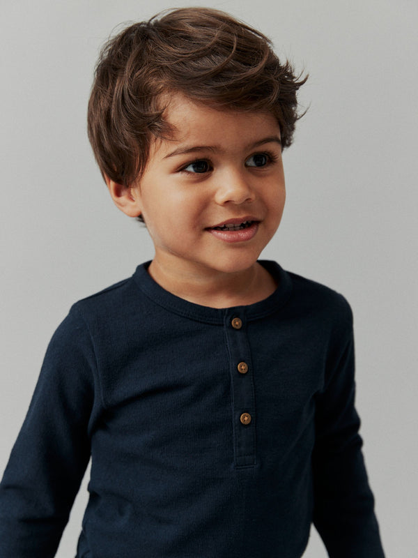 Navy Long Sleeve Henley Neck T-Shirt (3mths-7yrs)