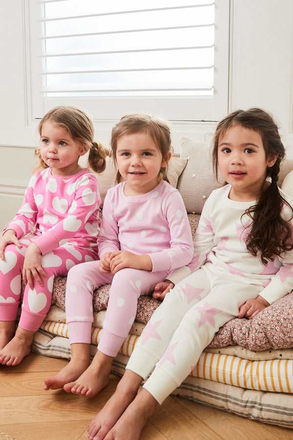 Pink/White Heart, Spot And Star Pyjamas 3 Pack (9mths-12yrs)