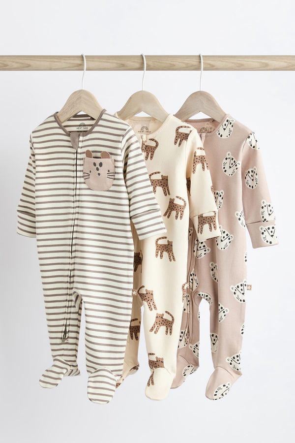 Neutral Leopard Baby Character Sleepsuits 3 Pack (immediate)