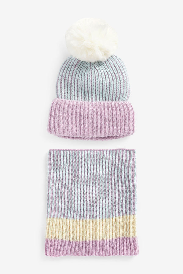 Lilac Purple/Mint Green Colourblock Hat & Scarf Set 1-16yrs (1-16yrs)