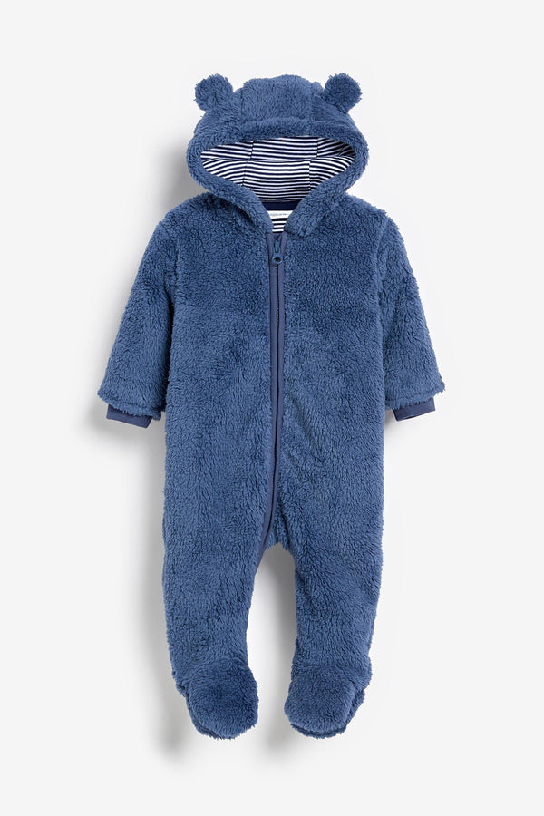 Navy Blue Cosy Fleece Bear Baby Pramsuit(immediate)