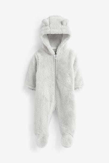 Grey Cosy Fleece Bear Baby Pramsuit(immediate)