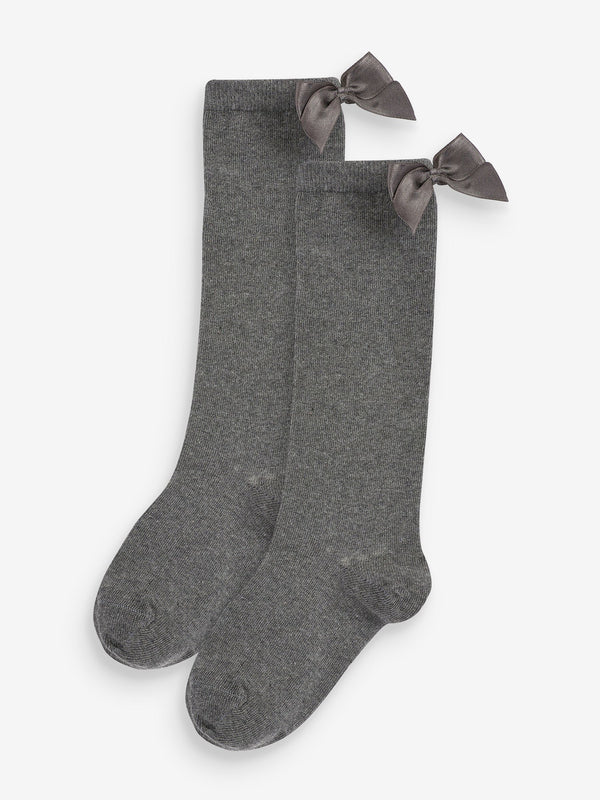 Grey 2 Pack Cotton Rich Bow Knee High Socks