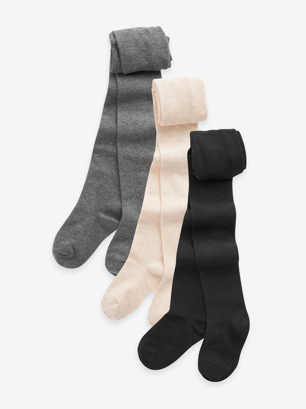 Black/Oatmeal/Charcoal 3 Pack Cotton Rich School Tights