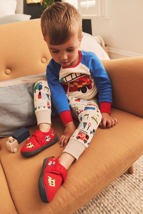 Red Transport Touch Fastening Cupsole Print Slippers