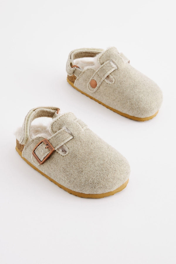 Grey Warm Lined Clog Slippers