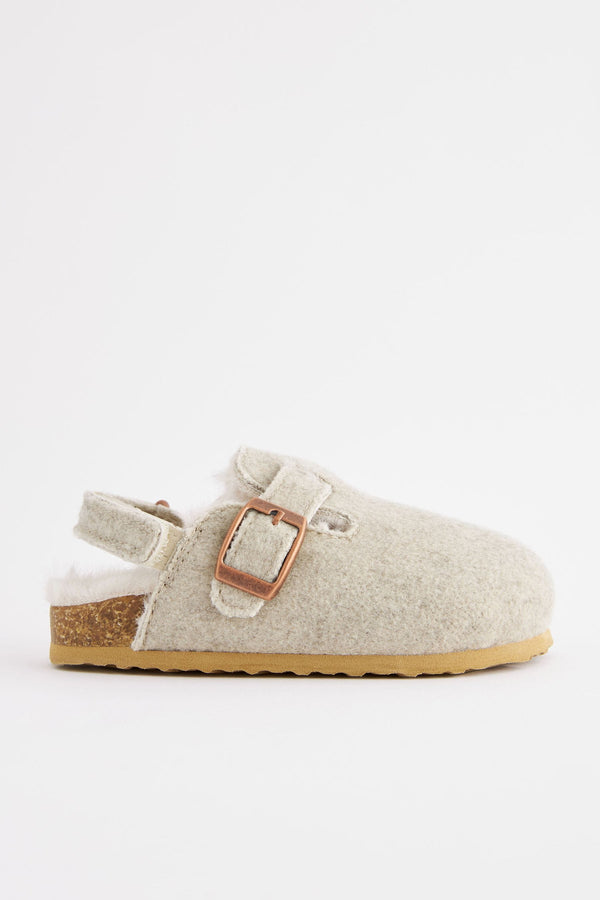 Grey Faux Fur Lined Clog Slippers