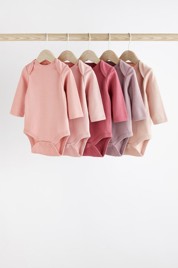 Pink 100% Cotton Essential Long Sleeve Baby Bodysuits