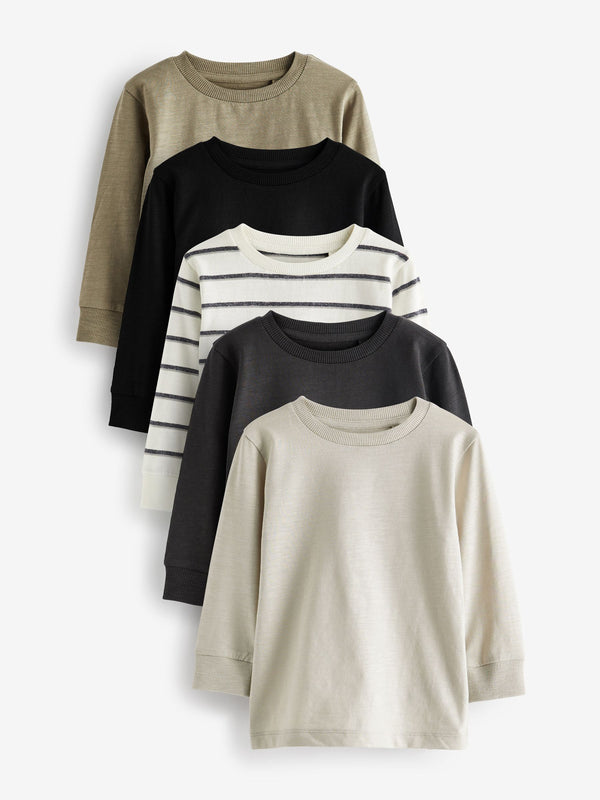 Black/White Plain Long Sleeve T-Shirts 5 Pack (3mths-7yrs)