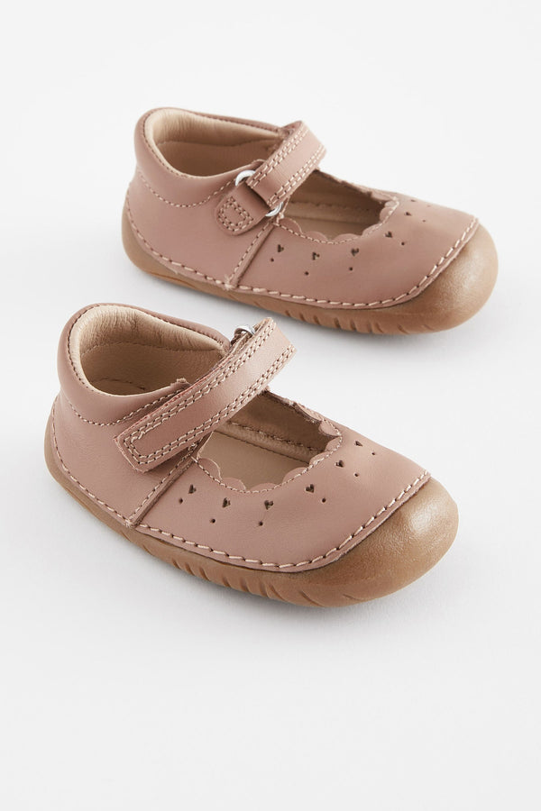 Tan Brown Leather Crawler Mary Jane Shoes