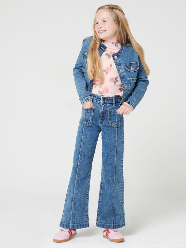 River Island Blue Girls Seam Front Pocket Flare 100% Cotton Jeans