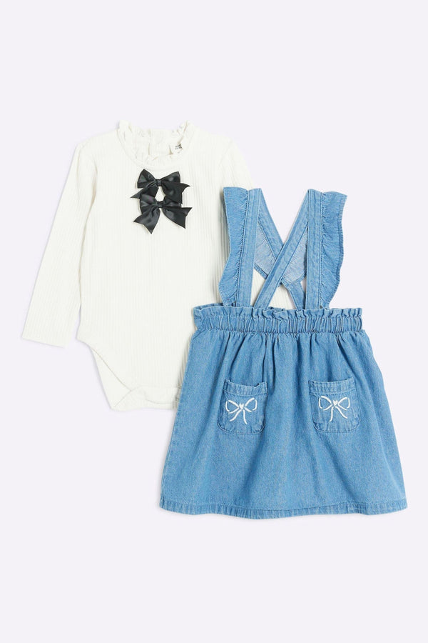 River Island Blue Baby Girls Blue Denim Pinafore Set