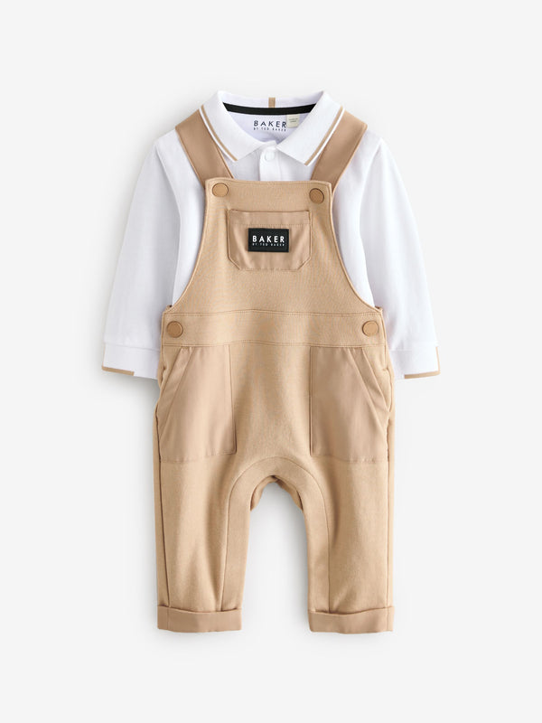 Baker by Ted Baker Neutral 100% Cotton Dungaree And Polo Set