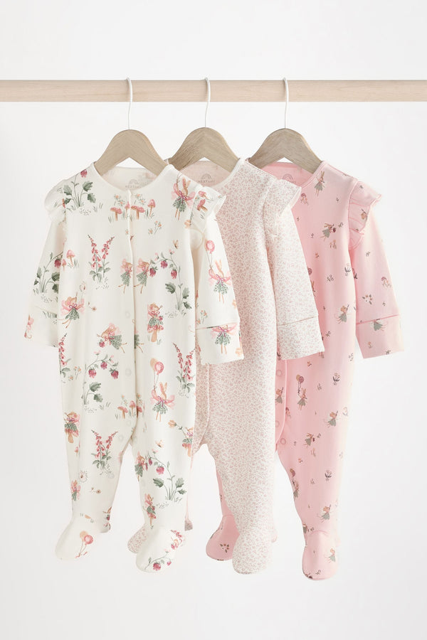 Pink Baby Floral 100% Cotton Sleepsuits 3 Pack