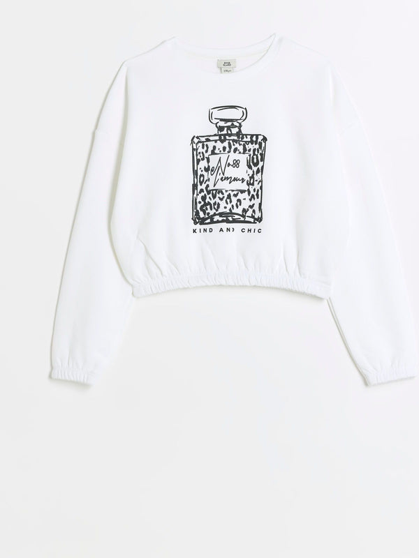 River Island White Girls Leopard Print Perfume 100% Cottton Sweater