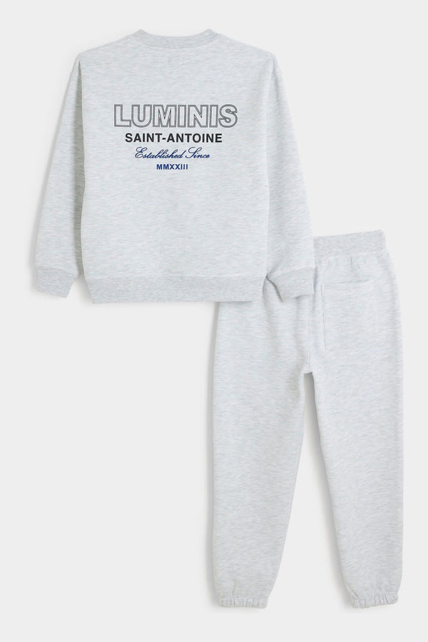 River Island Grey Chrome Boys 100% Cotton Luminis Crew And Joggers Set