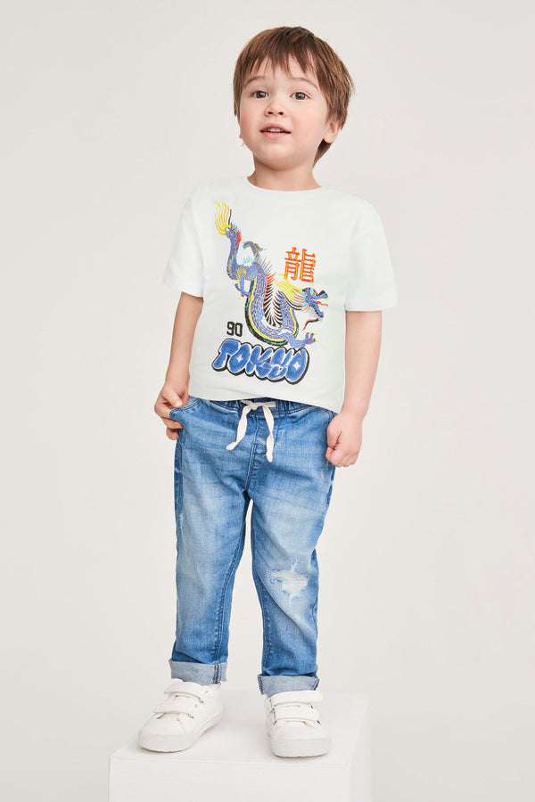 White Short Sleeve Printed Dragon T-Shirt (3mths-7yrs)