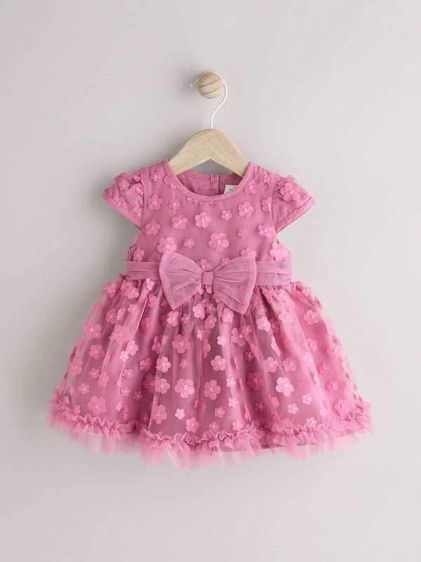 Berry Pink 3D Flowers Baby Occasion Dress (0mths-2yrs)