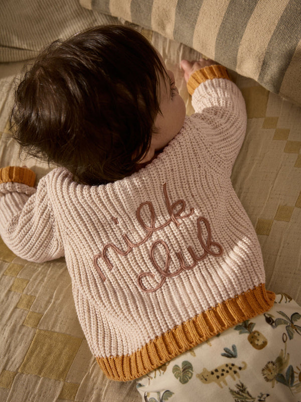 Milk Club Neutral Chunky Knitted Embroidered Baby Cardigan