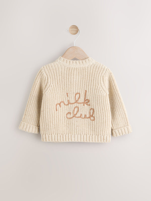 Neutral Milk Club Chunky Knitted Embroidered Baby Cardigan