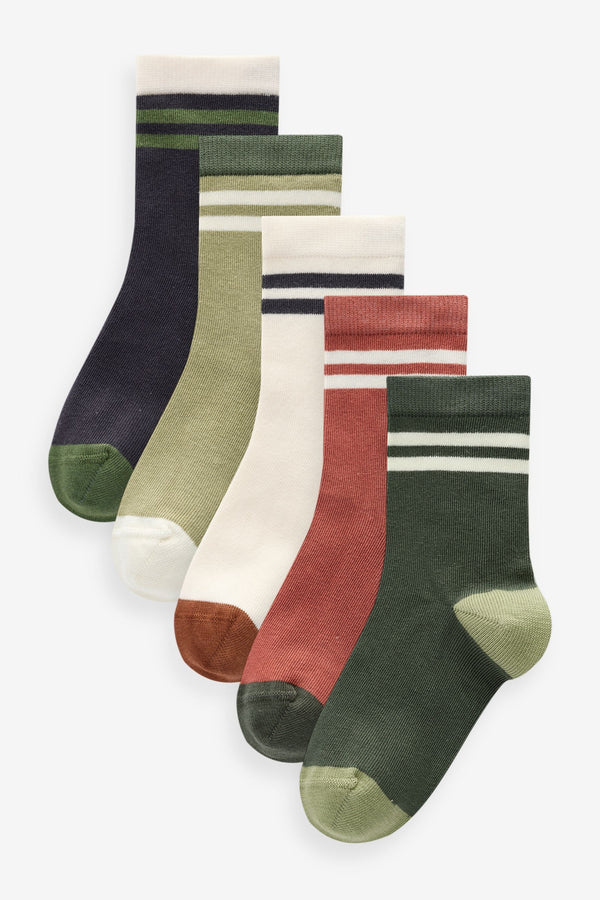 Earthy Tipped Stripes Print Cotton Rich Socks 5 Pack