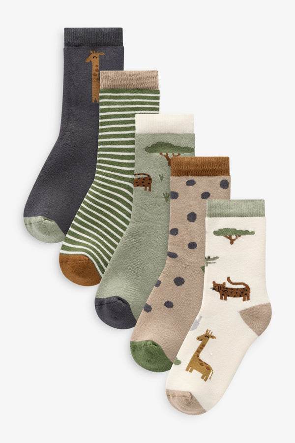 Safari Animals Cosy Terry Cotton Rich Socks 5 Pack