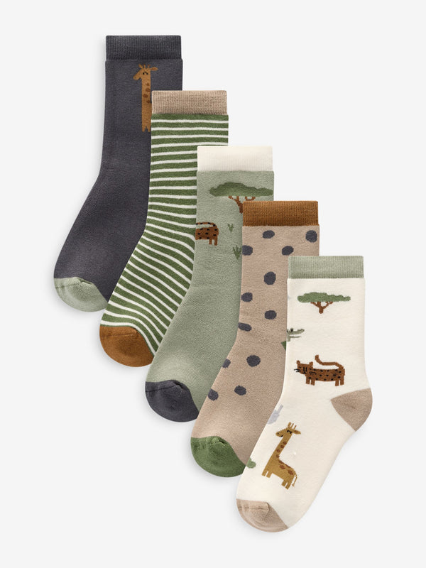 Safari Animals Cosy Terry Cotton Rich Socks 5 Pack
