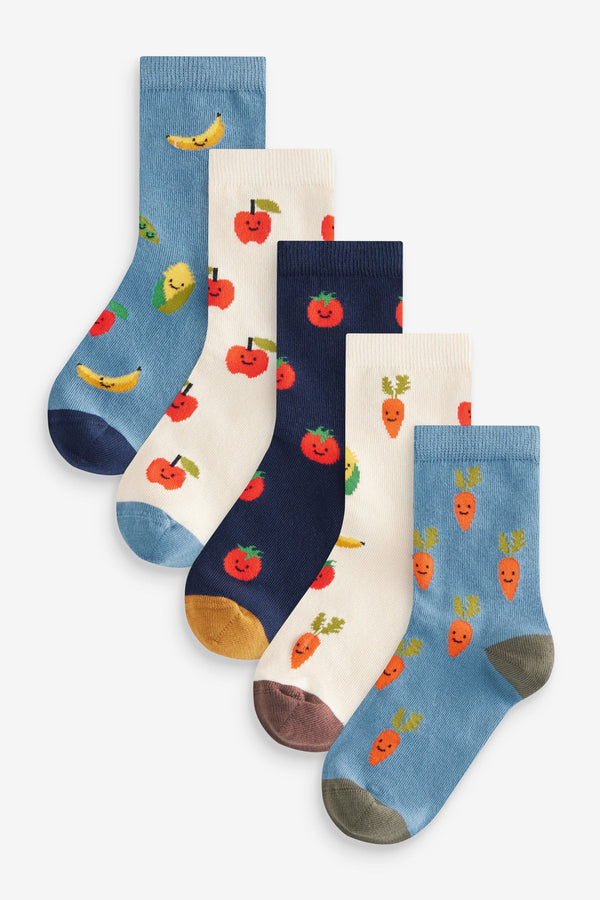 Fruit Vegetable Prints Print Cotton Rich Socks 5 Pack