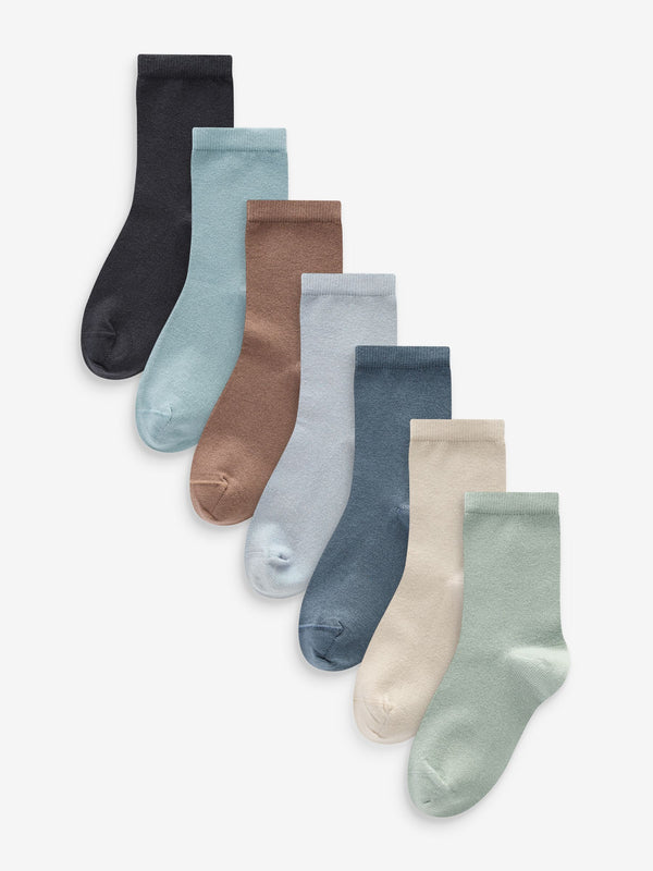 Blue/Neutral/Mineral Cotton Rich Plain Socks 7 Pack