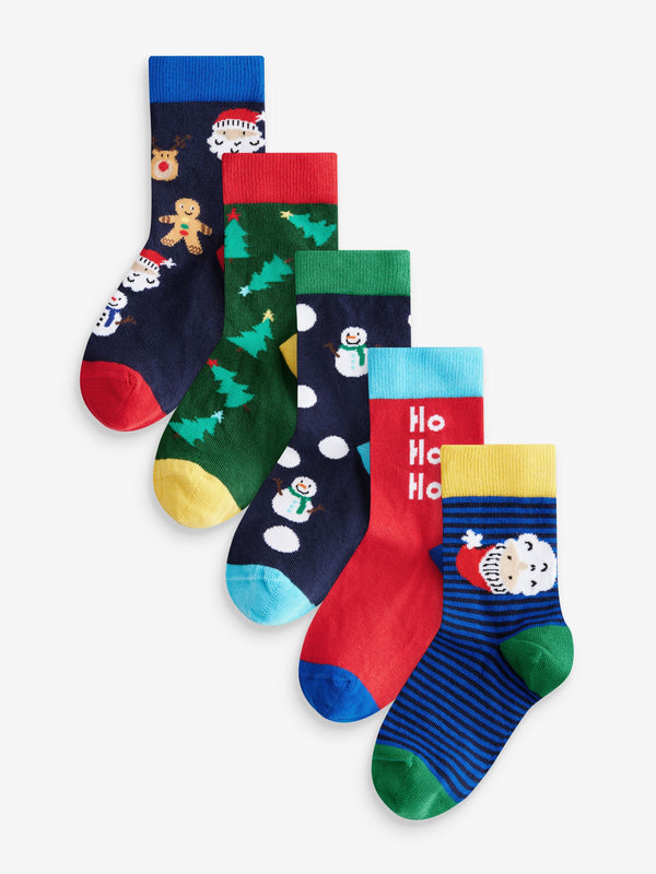 HoHoHo Character Cotton Rich Christmas Socks 5 Pack