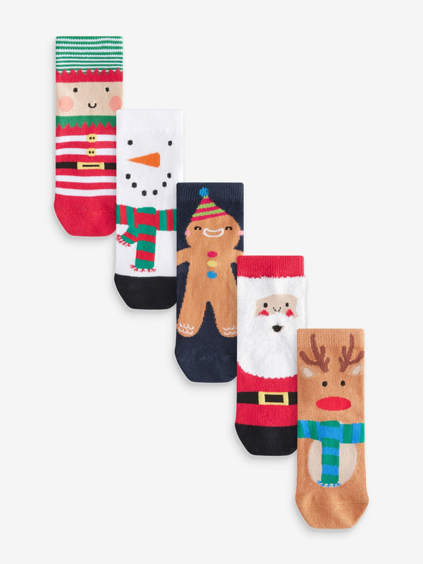 Santa Reindeer Snowman Cotton Rich Christmas Socks 5 Pack